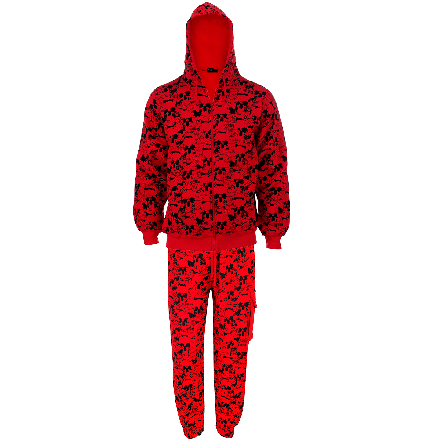 Unisex Skull Print Tracksuit Newspaper Style Hoodie & Trouser Best for Halloween