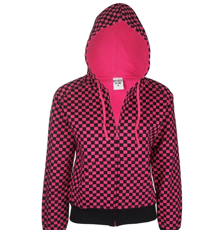 LADIES/GIRLY CHEQUERED Biker Hoodie, Red/Green/Black/ White/Punk/Gothic/Party Top/Formula1