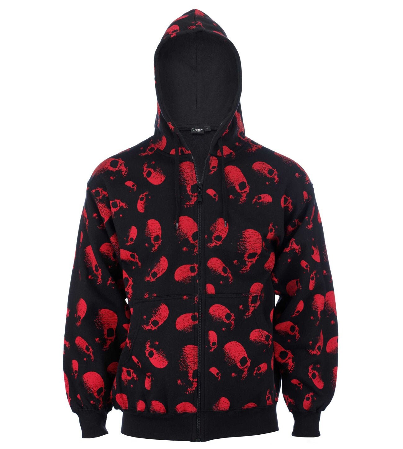 Red Skull Print Tracksuit, All Over Print Rock, Metal, Punk, Gothic, Urban, Streetwear Zipped Hoodie & Bottoms, Tattoo