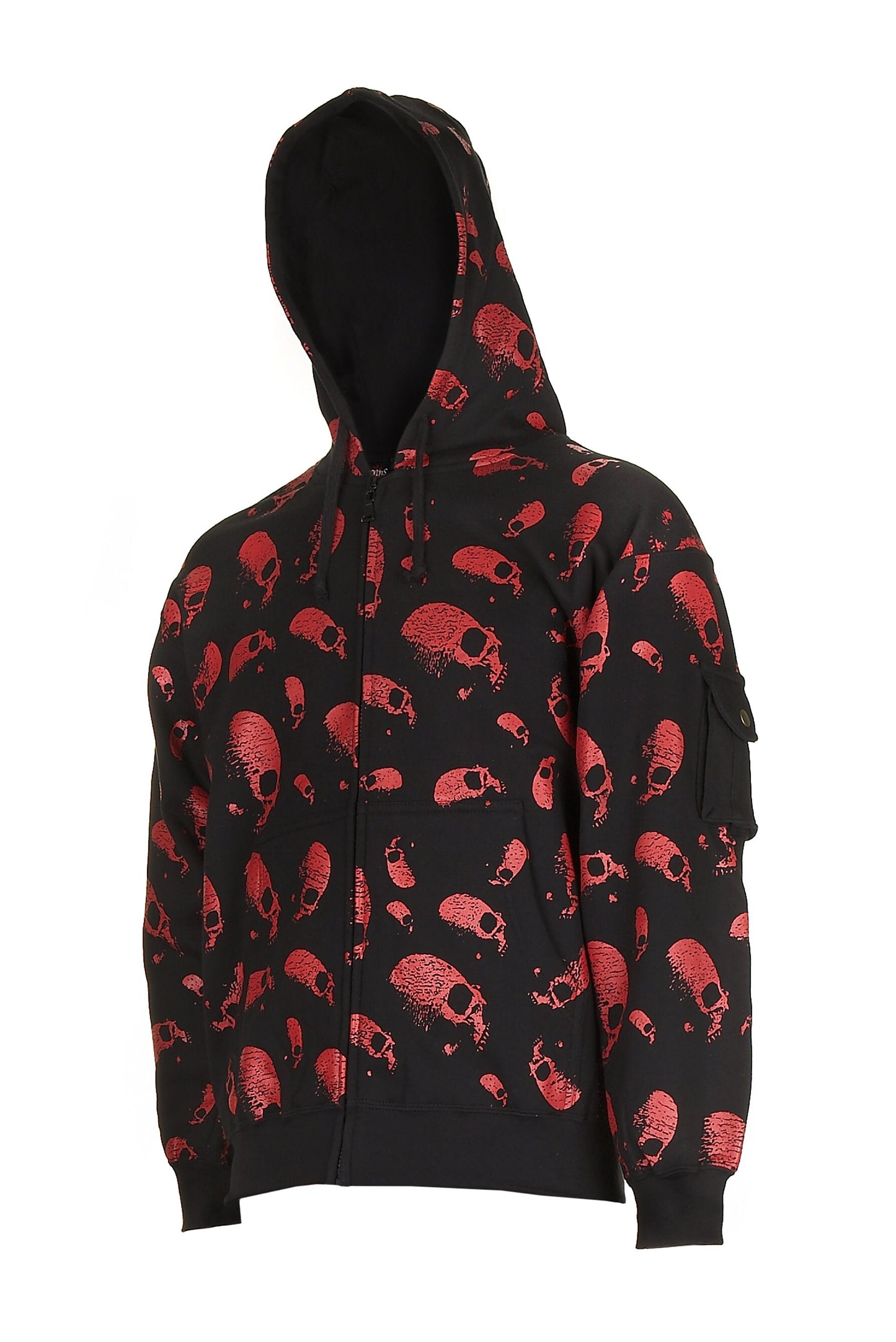Red Skull Print Tracksuit, All Over Print Rock, Metal, Punk, Gothic, Urban, Streetwear Zipped Hoodie & Bottoms, Tattoo