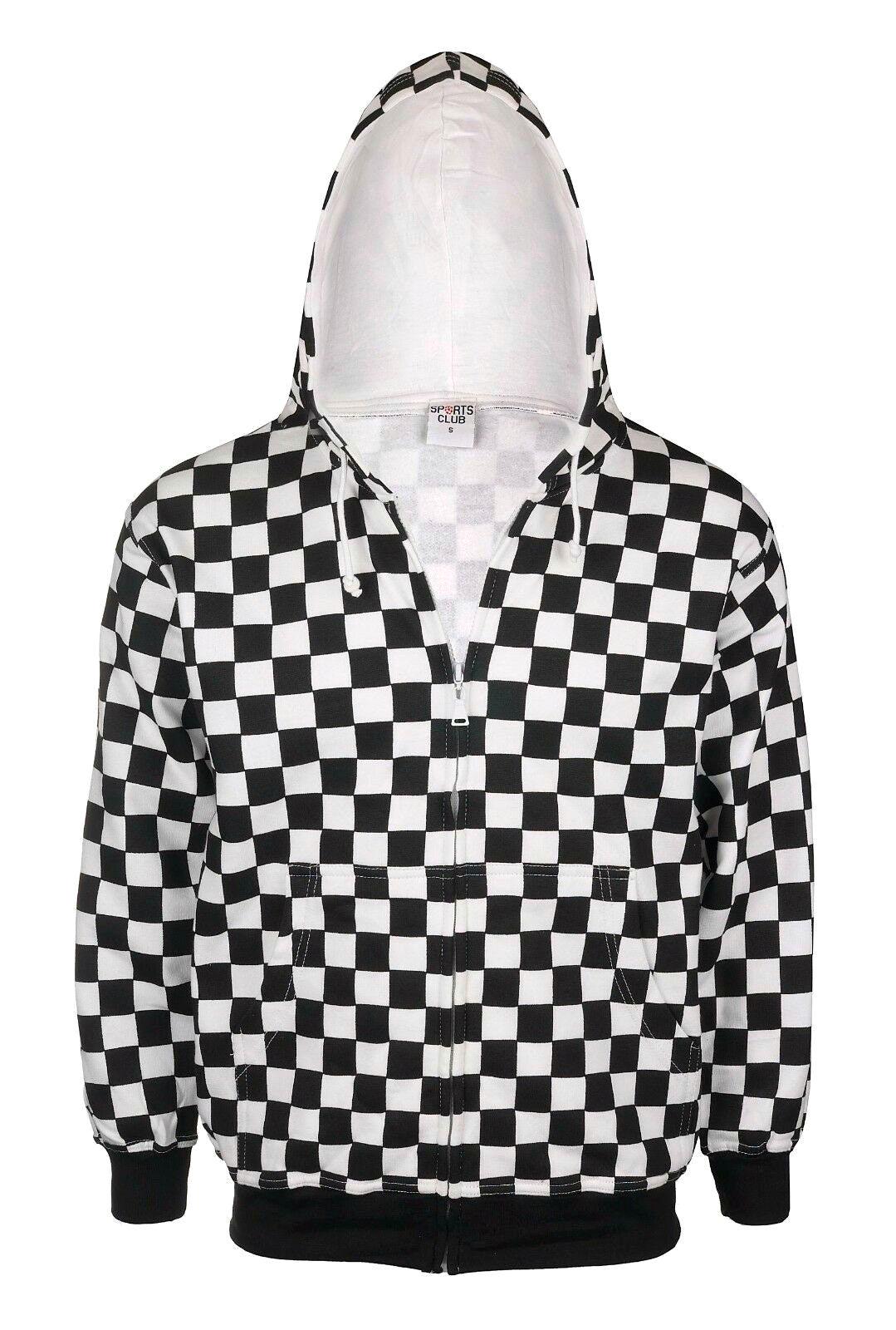Unisex Chequered Hoodie White / Black, Red / Black & Brown / Beige Goths, Punk, Rock, Metal, Formula One Inspired F1