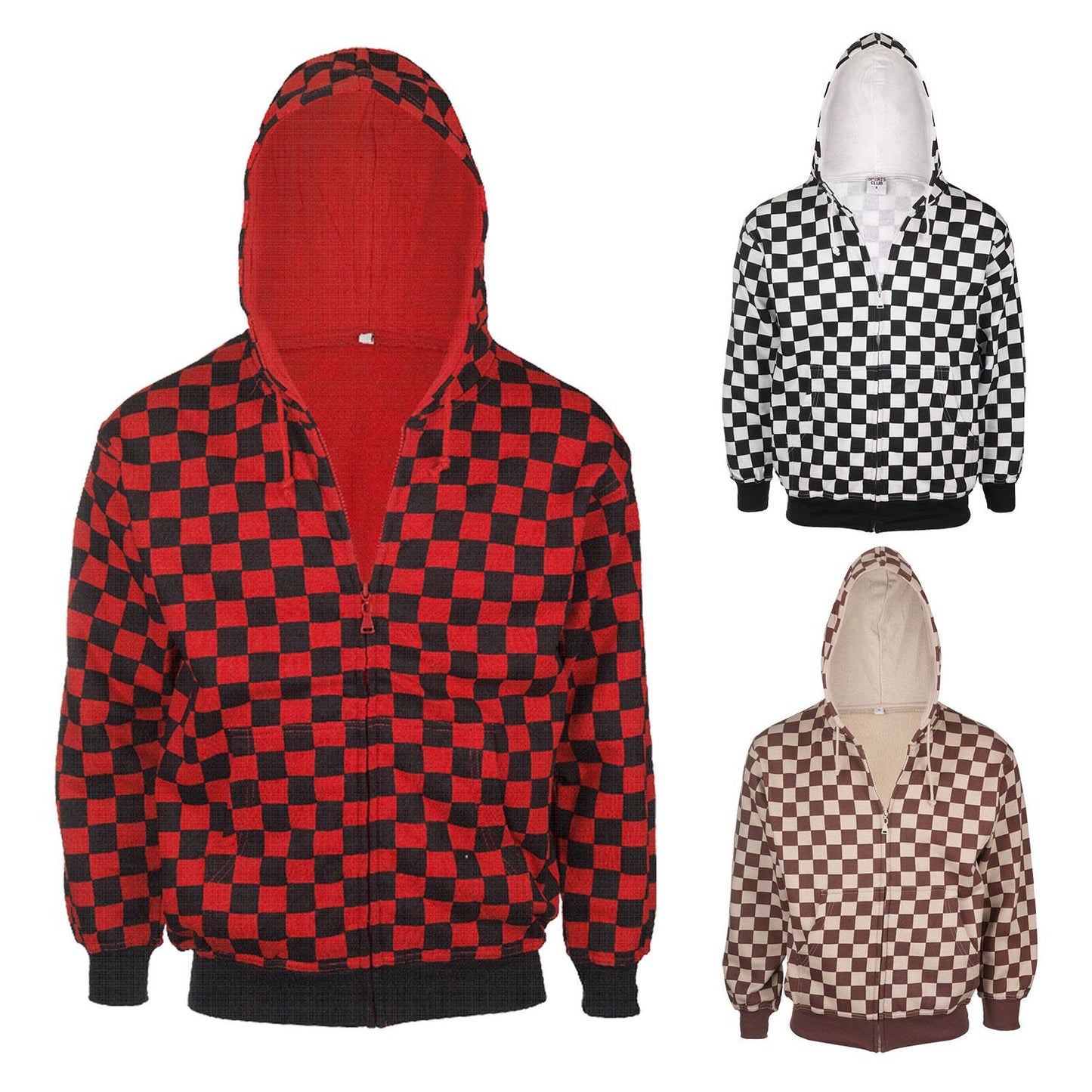 Unisex Chequered Hoodie White / Black, Red / Black & Brown / Beige Goths, Punk, Rock, Metal, Formula One Inspired F1