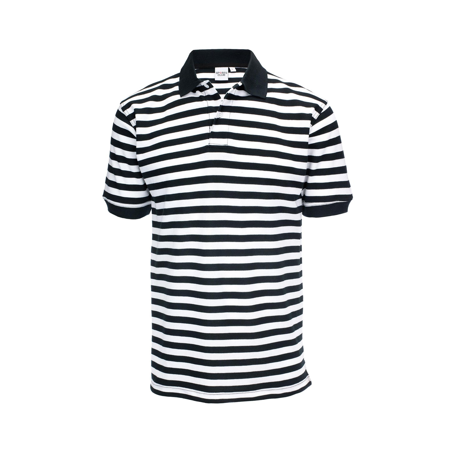 Men's Heavy Engineering Stripe Pique Polo by Sports Club - White and Black Stripe, 100% Combed Cotton