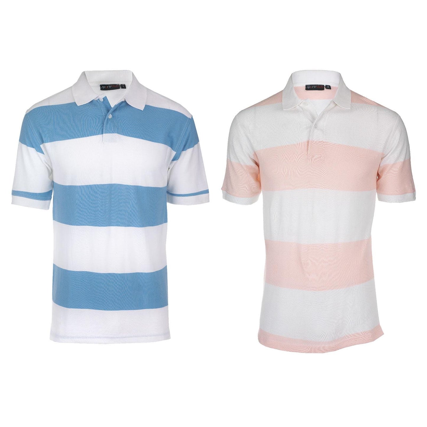 Men's Heavy Engineering Stripe Pique Polo by Sports Club - Sky Blue/White and Pink/White, 100% Combed Cotton