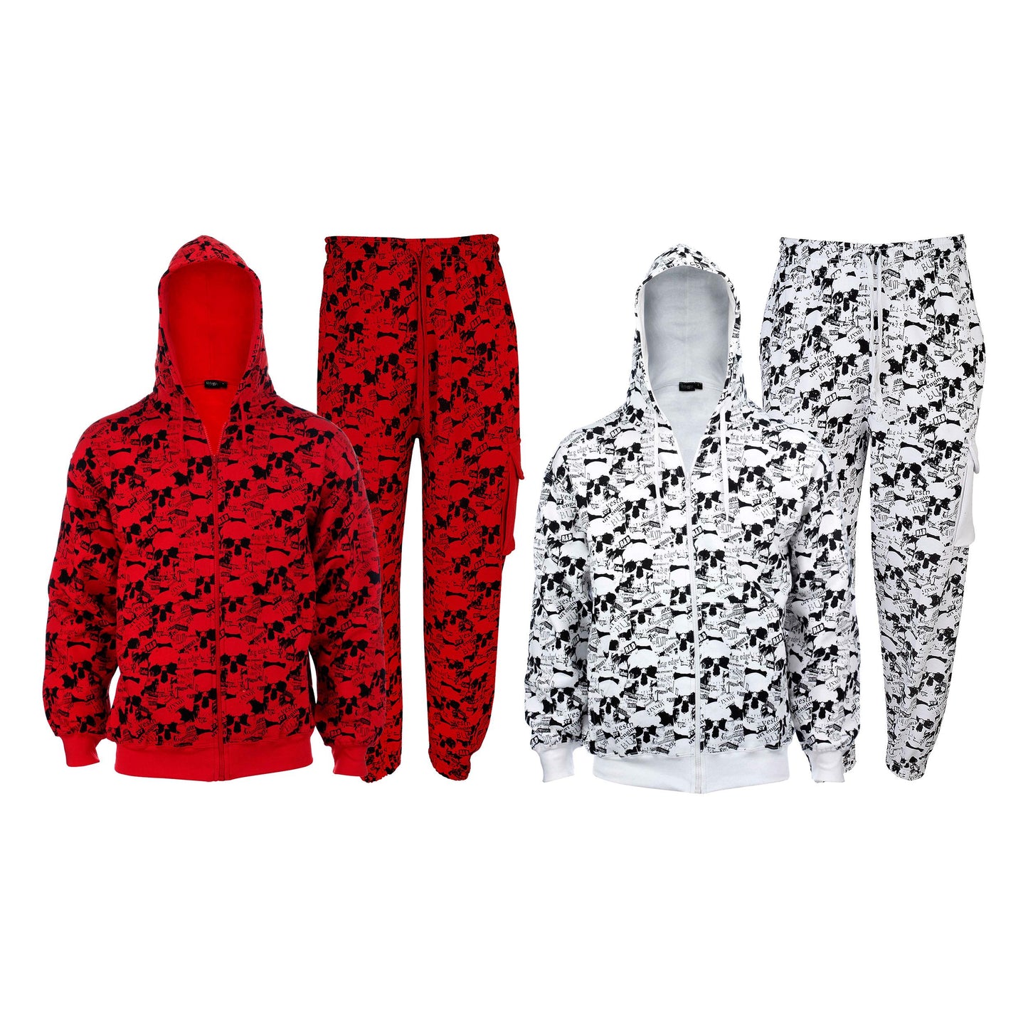 Unisex Skull Print Tracksuit Newspaper Style Hoodie & Trouser, 100% Cotton Gothic, Rock, Metal, Punk