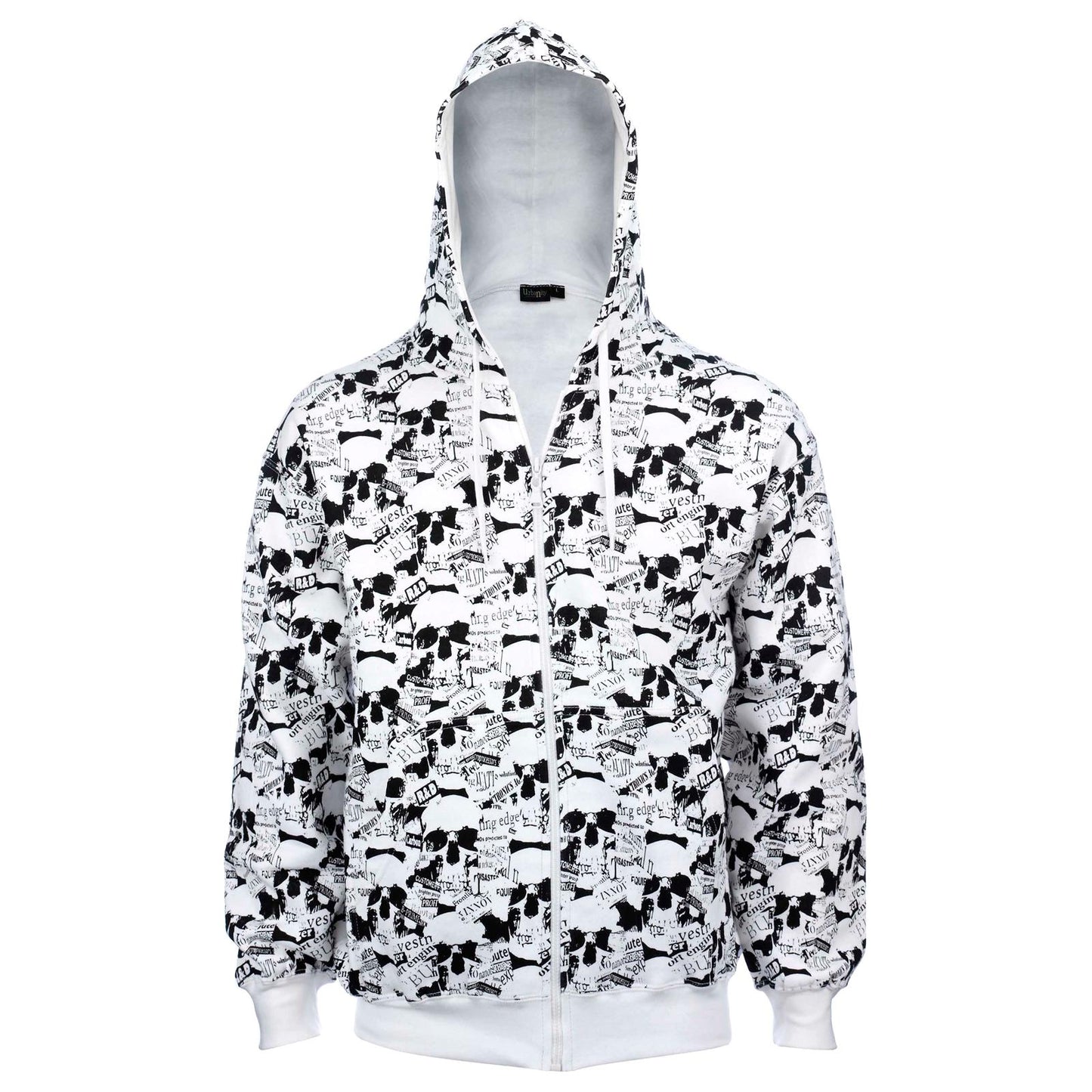 Unisex Skull Print Tracksuit Newspaper Style Hoodie & Trouser, 100% Cotton Gothic, Rock, Metal, Punk
