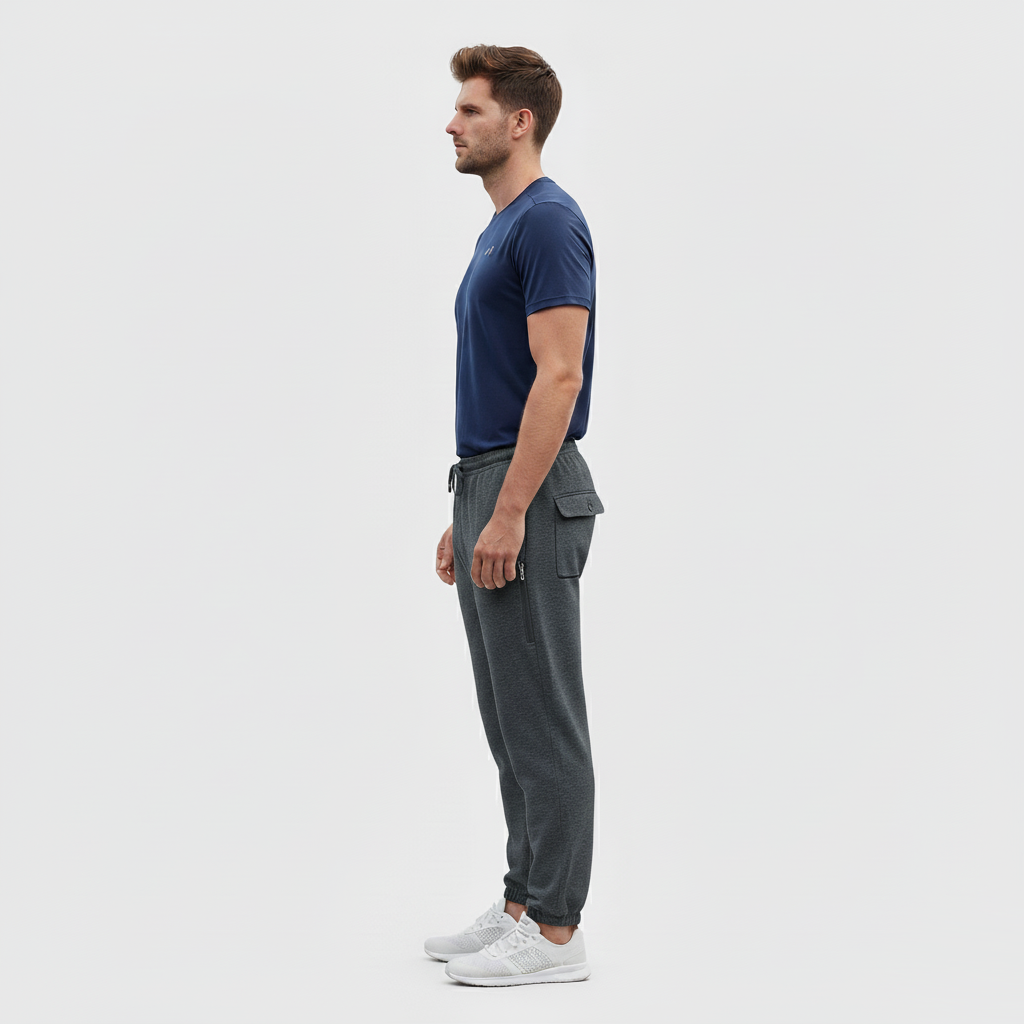 Sports Club Jogging Bottom Zip Flap Pockets Heather Grey & Charcoal