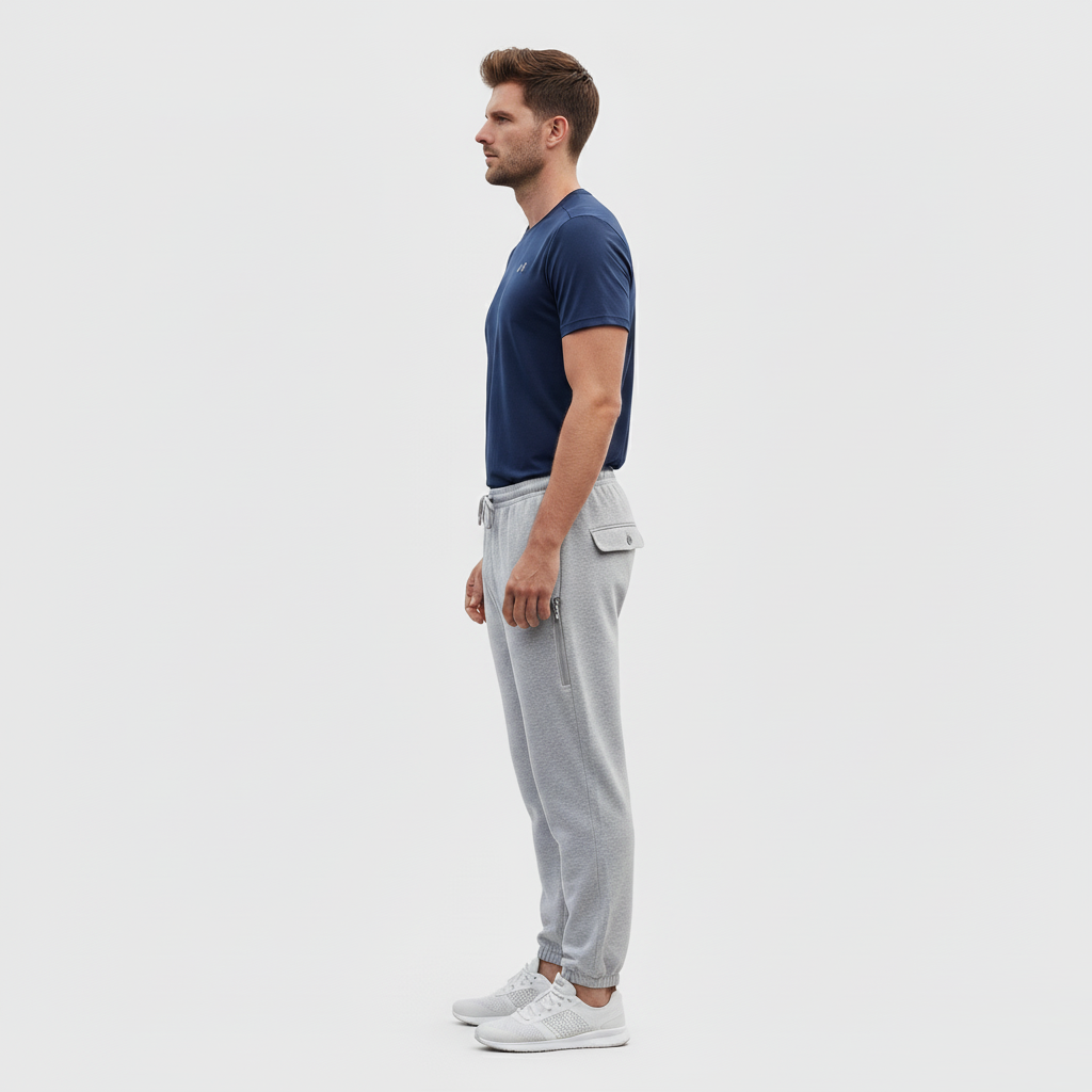 Sports Club Jogging Bottom Zip Flap Pockets Heather Grey & Charcoal