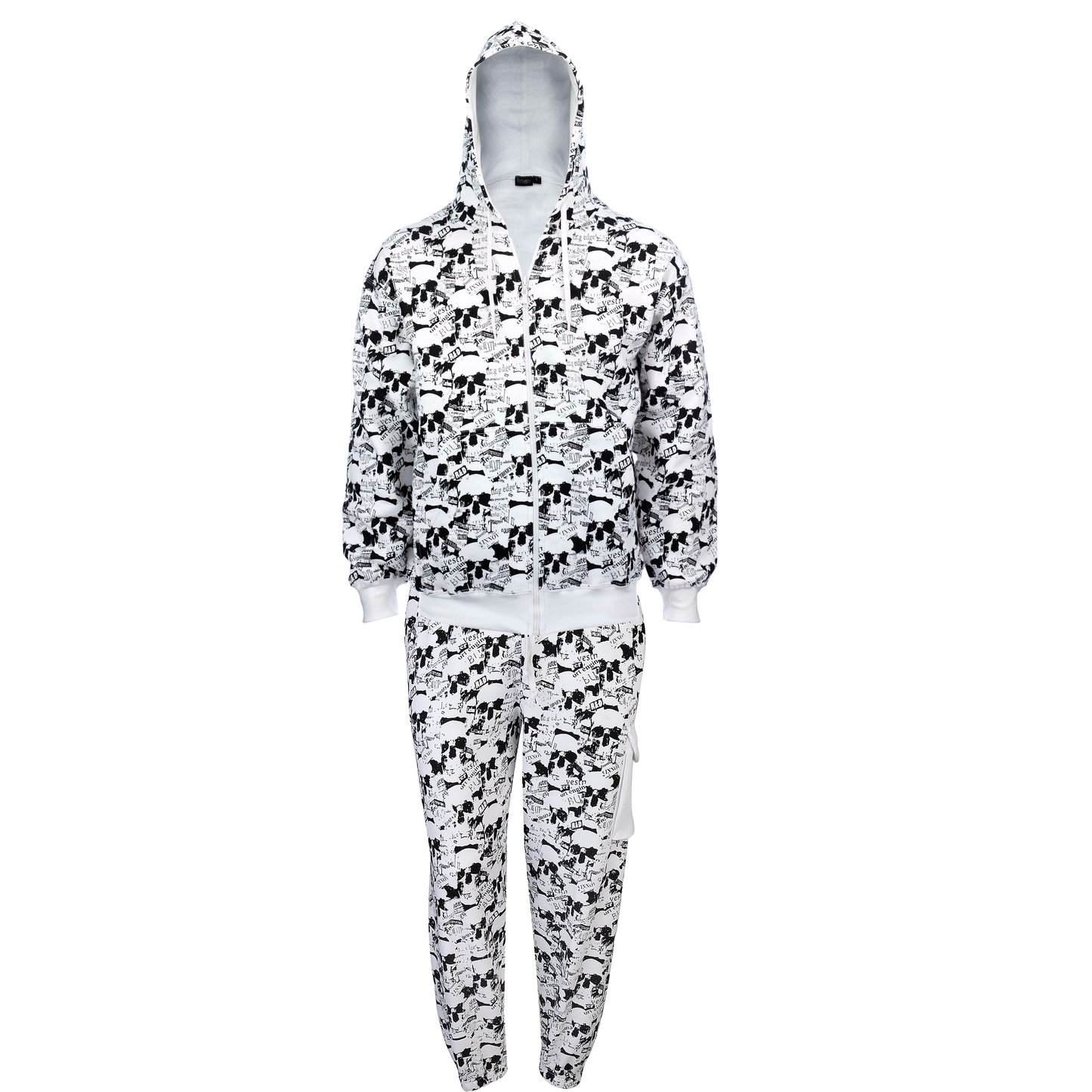 Unisex Skull Print Tracksuit Newspaper Style Hoodie & Trouser Best for Halloween