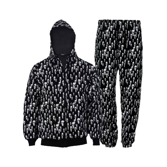 Unisex Black & White Skull 3D Print Tracksuit Gothic Punk Biker Halloween Style