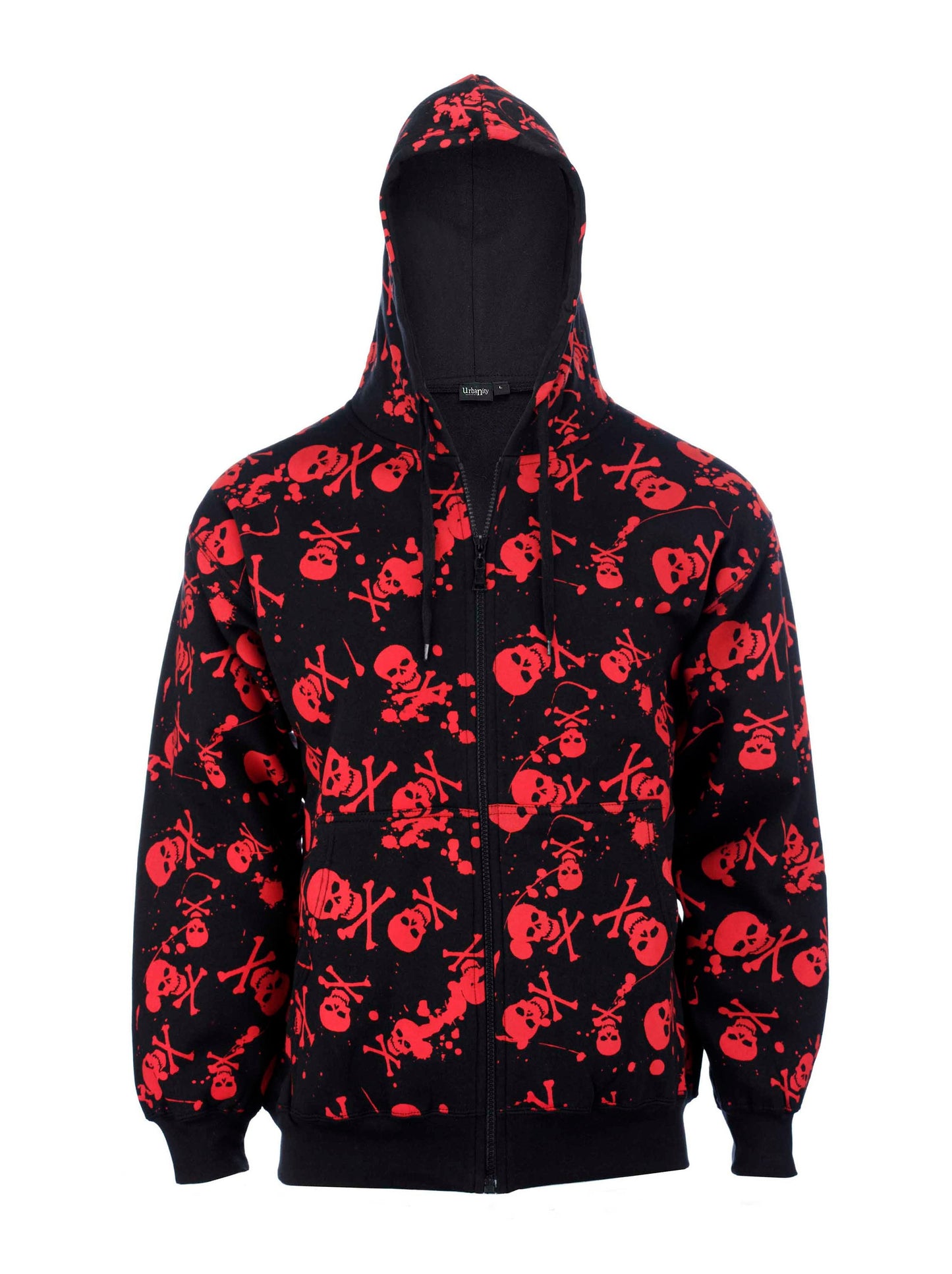 BLACK & RED SKULL Hoodie with Cross Bone Skull Design, Gothic, Rock, Street, Punk Metal Wear