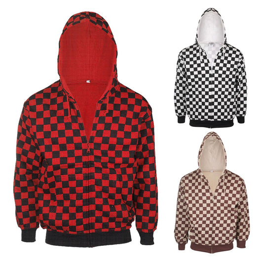 Unisex Chequered Hoodie White / Black, Red / Black & Brown / Beige Goths, Punk, Rock, Metal, Formula One Inspired F1