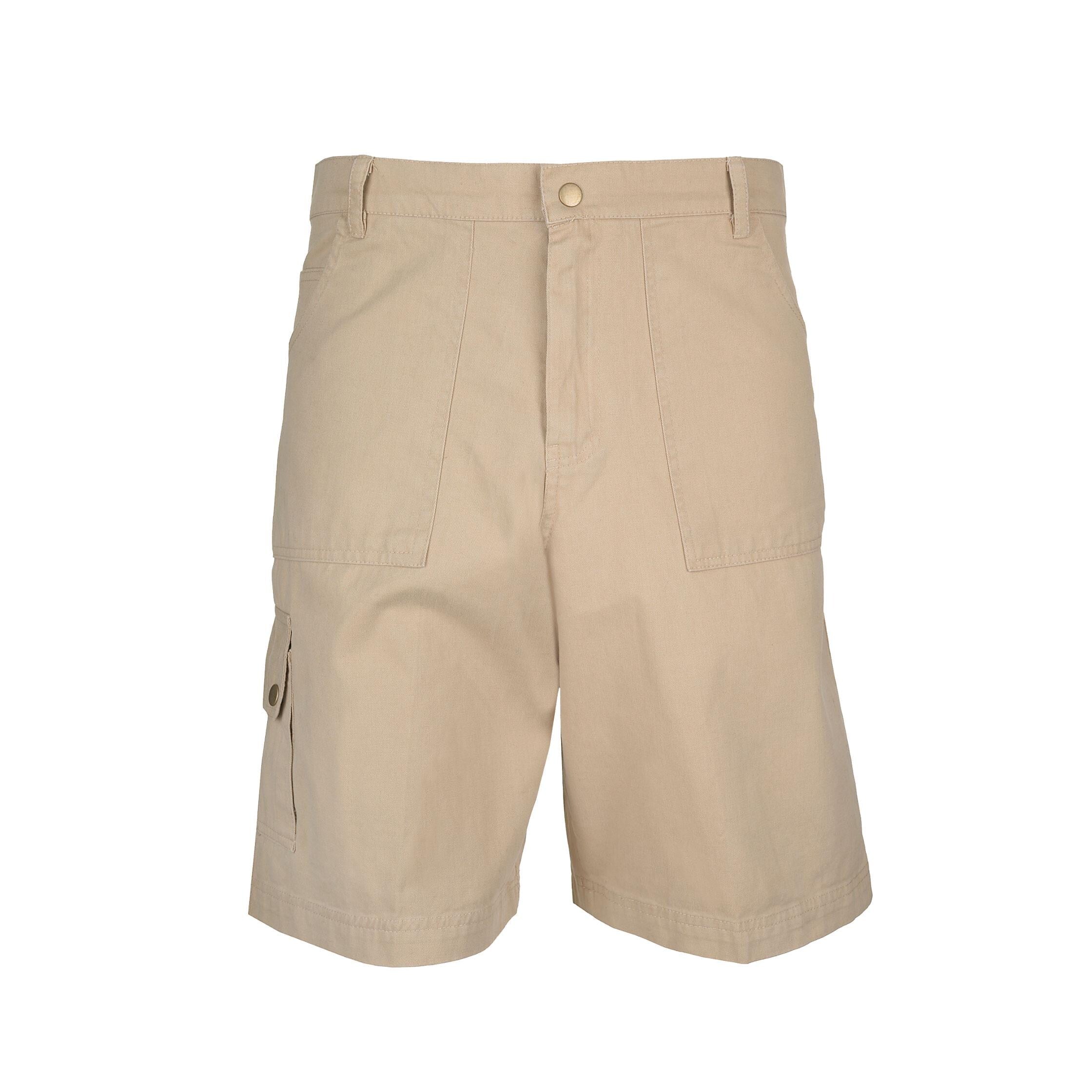 Men's Washed Cargo Shorts - 100% Cotton Twill with Zip Fly and Snap Fasteners