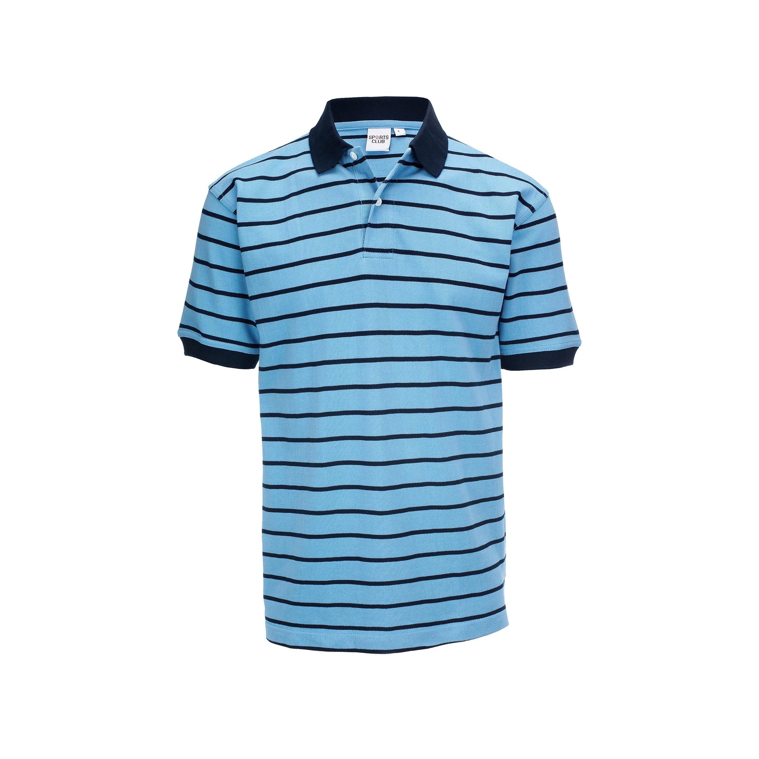 Men's Heavy Engineering Stripe Pique Polo Navy & Sky Blue - 100% Combed Cotton, Preshrunk Yarn Dyed Polo