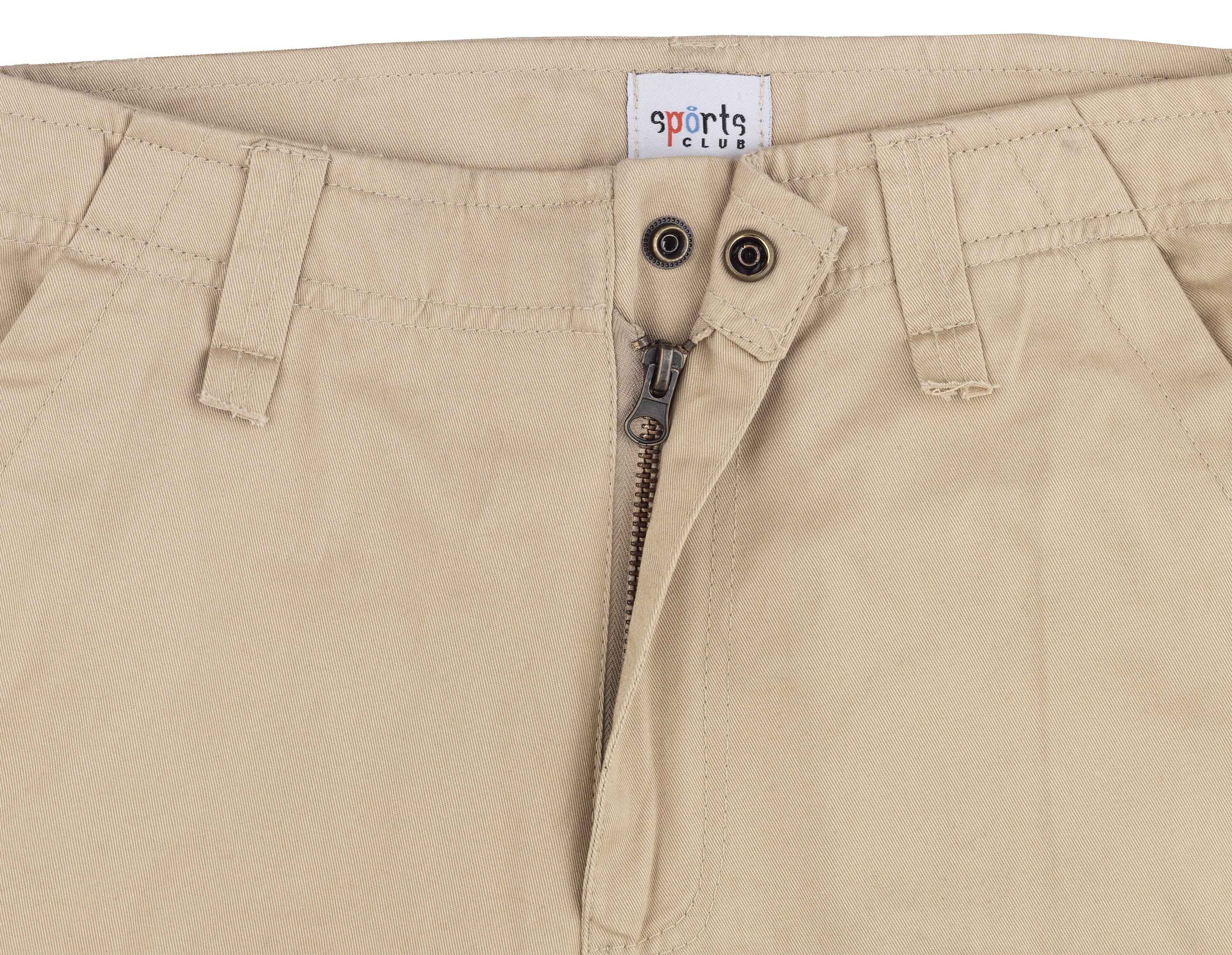 Men's Washed Cargo Shorts - 100% Cotton Twill with Zip Fly and Snap Fasteners