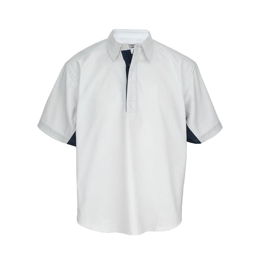 Sports Club Men's Rugby Drill Shirt with Contrast Sleeves and Side Panel - 100% Cotton, Washed & Mercerised