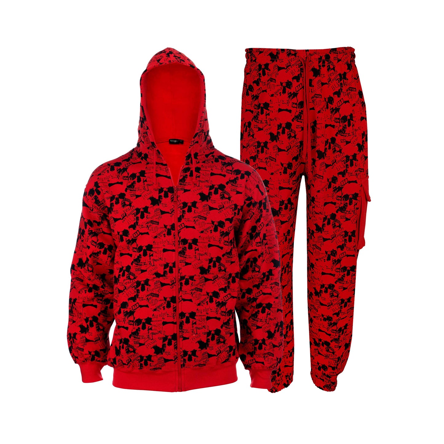Unisex Skull Print Tracksuit Newspaper Style Hoodie & Trouser, 100% Cotton Gothic, Rock, Metal, Punk