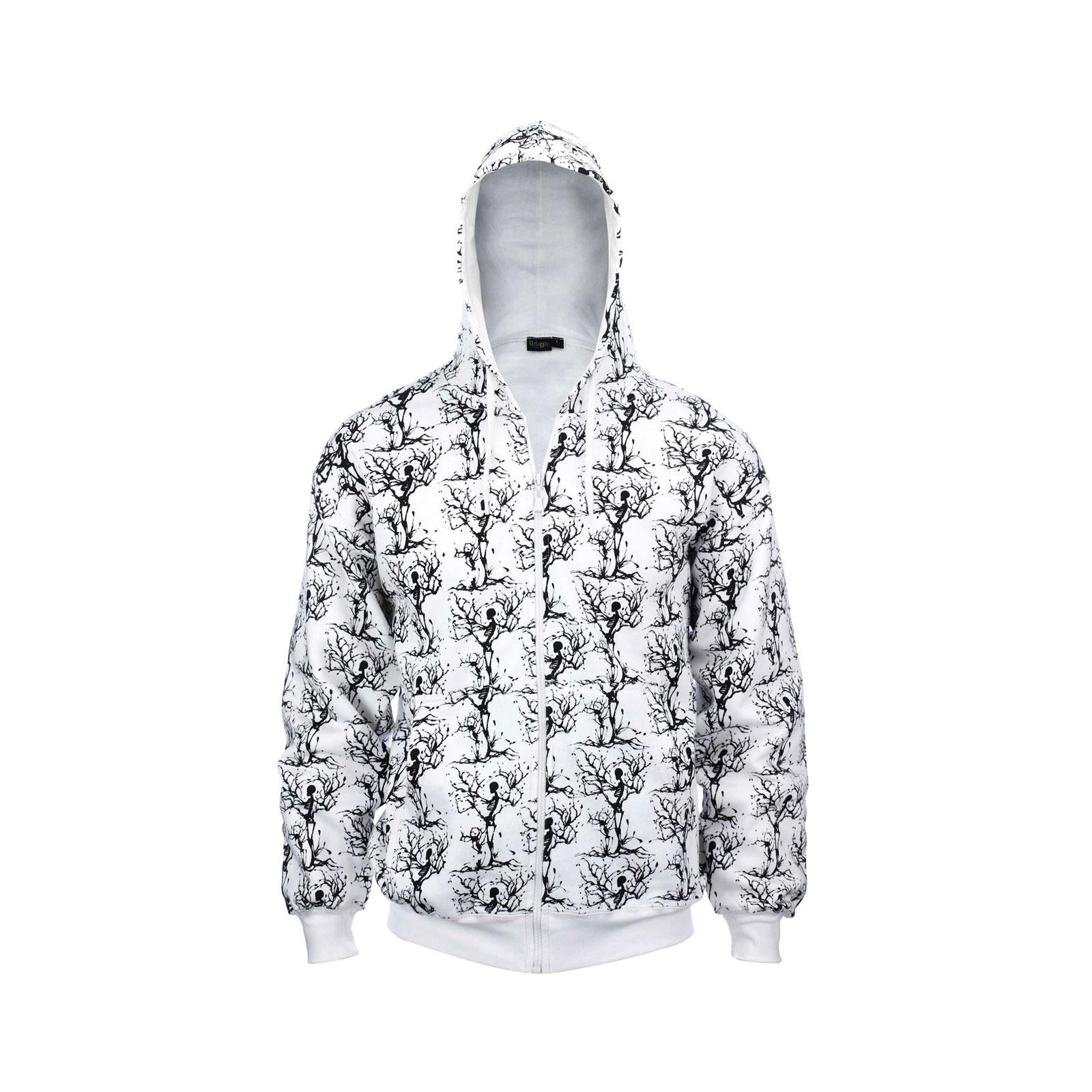 Unisex Winter Tree Skeleton Print Hoodie, 100% Cotton, Heavyweight ZipUP Design, Gothic, Rock, Metal, Punk