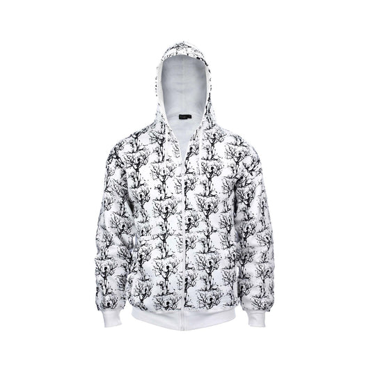 Unisex Winter Tree Skeleton Print Hoodie, 100% Cotton, Heavyweight ZipUP Design, Gothic, Rock, Metal, Punk