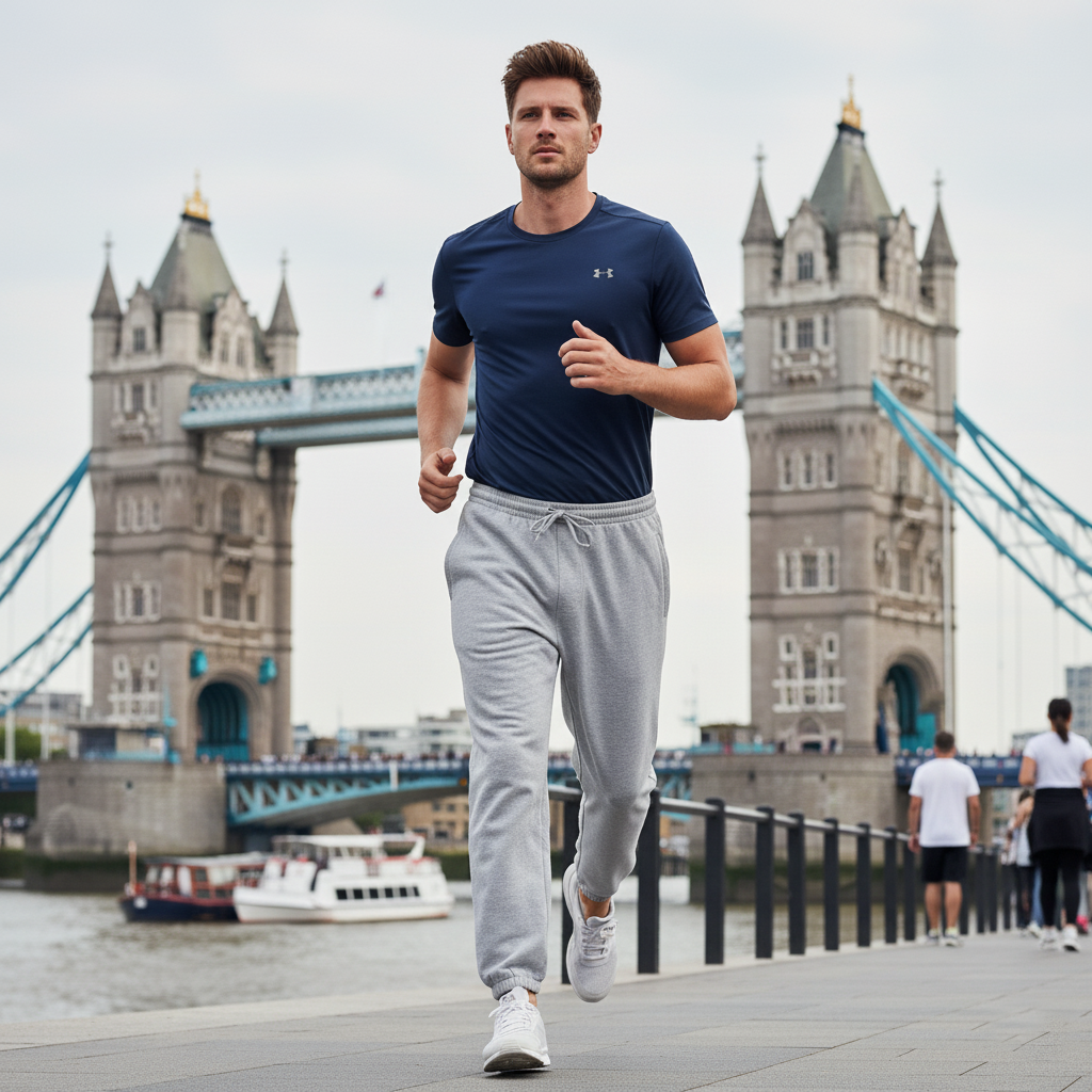 Sports Club Jogging Bottom Zip Flap Pockets Heather Grey & Charcoal