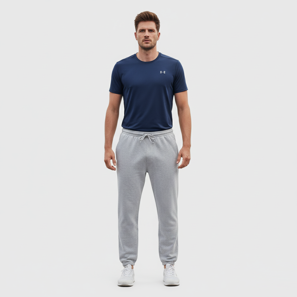 Sports Club Jogging Bottom Zip Flap Pockets Heather Grey & Charcoal