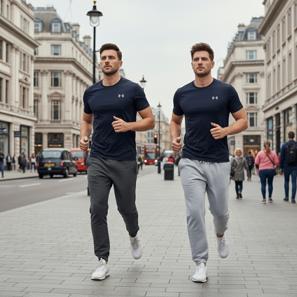 Sports Club Jogging Bottom Zip Flap Pockets Heather Grey & Charcoal